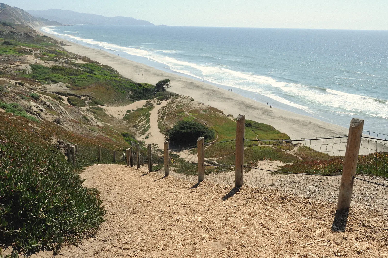 Photo of a sandy trail through dunes down to the ocean at Fort Funston